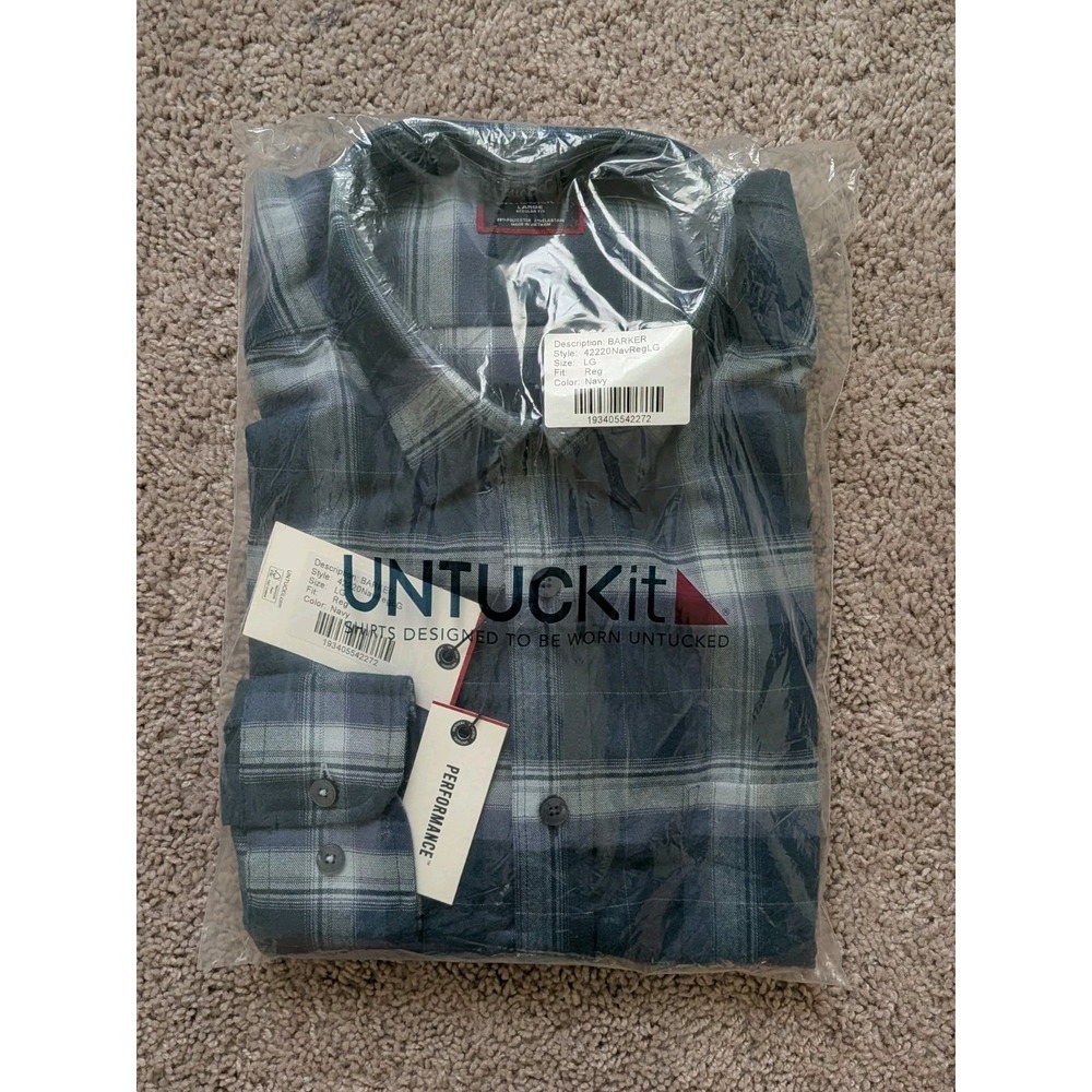 UNTUCKit Performance Button Up Barker Long Sleeve Navy Men Large Regular Fit NWT - Picture 5 of 7